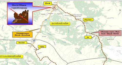 Схема объездной дороги обвала горных пород по состоянию на 23.06.2016. Фото: http://www.grozny-inform.ru/news/society/74098/