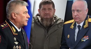 Владимир Колокольцев, Рамзан Кадвыров и Александр Бастрыкин. Коллаж "Кавказского узла". Фото: http://kremlin.ru Скриншот из видео: https://t.me/RKadyrov_95