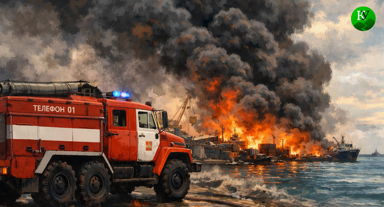Пожар в порту. Иллюстрация создана «Кавказским узлом» с помощью ИИ в программе Copilot Пожар в порту. Иллюстрация создана «Кавказским узлом» с помощью ИИ в программе Copilot